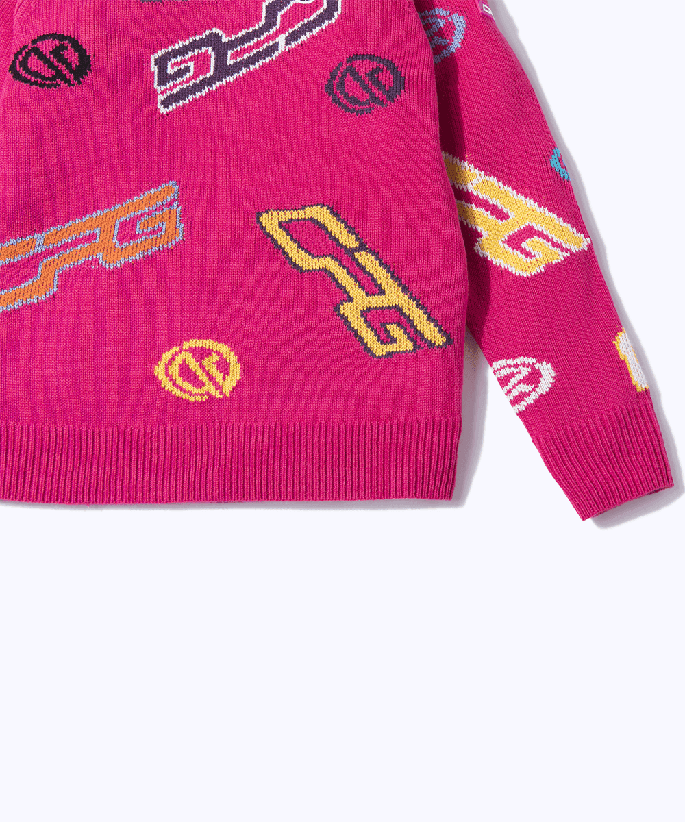 【Sample】クルーネックロゴ柄ニットプルオーバー