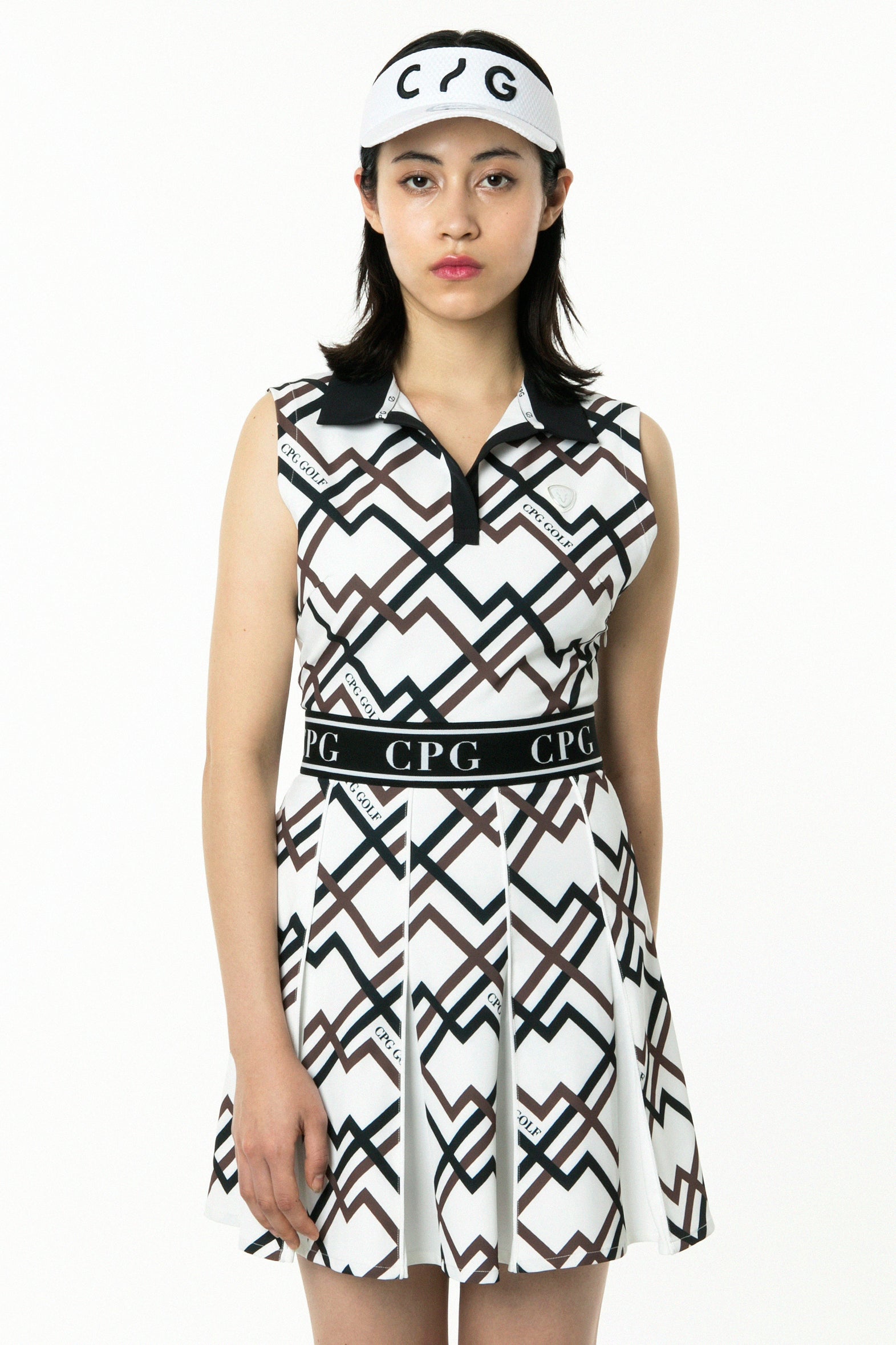 【Sample】ジオメトリックプリントボックスプリーツワンピース