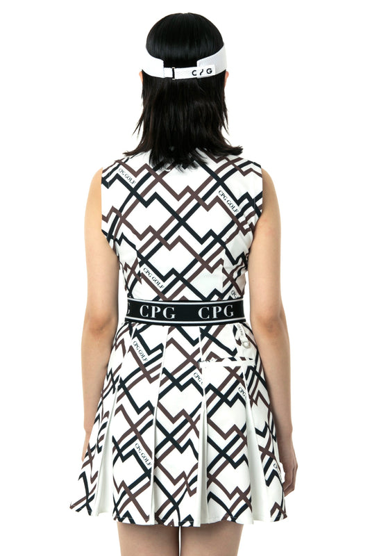 ジオメトリックプリントボックスプリーツワンピース