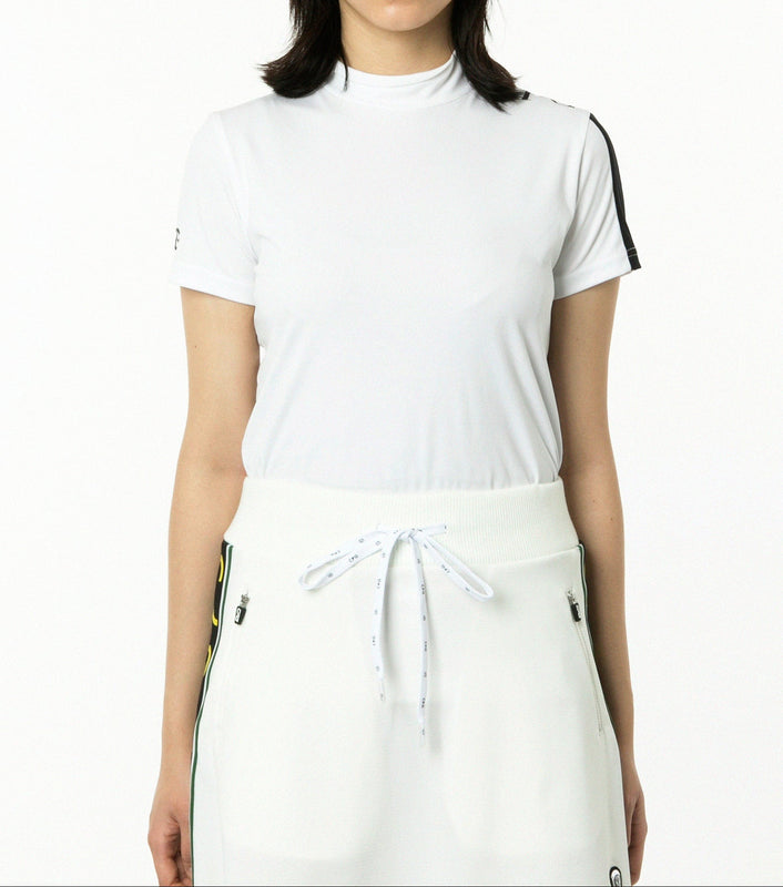 【9월 9일 이후 출하】 스탠드 넥 원 사이드 전환 라인 SS(쇼트 슬리브)