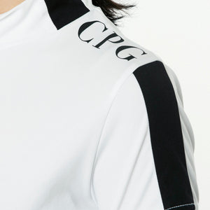 【9월 9일 이후 출하】 스탠드 넥 원 사이드 전환 라인 SS(쇼트 슬리브)