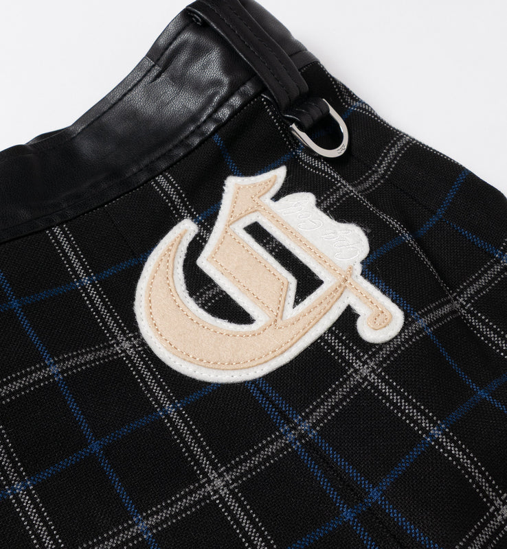 【new arrival】ストレッチフェイクレザーショートパンツ×オックスチェック巻きスカート３ＷＡＹボトムス-SAMPLE-