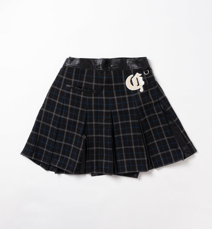【new arrival】ストレッチフェイクレザーショートパンツ×オックスチェック巻きスカート３ＷＡＹボトムス-SAMPLE-