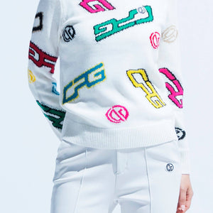 【Sample】クルーネックロゴ柄ニットプルオーバー