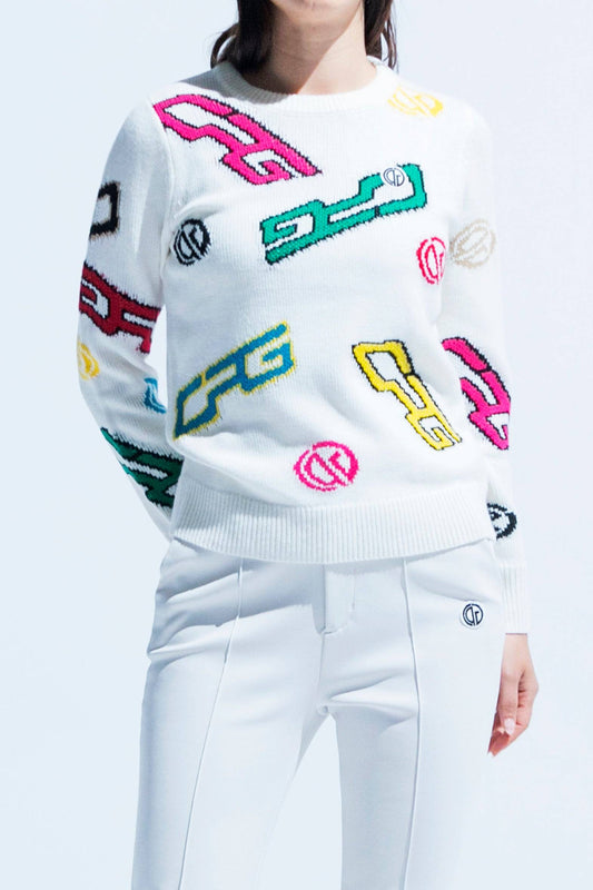 【Sample】クルーネックロゴ柄ニットプルオーバー