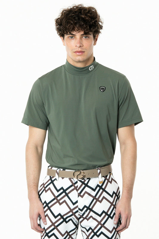 ロゴパイピングつきモックネックシャツ