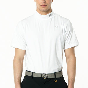 ロゴパイピングつきモックネックシャツ