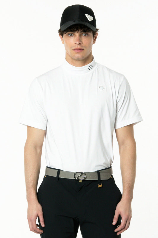 ロゴパイピングつきモックネックシャツ