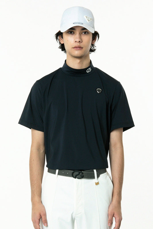 ロゴパイピングつきモックネックシャツ