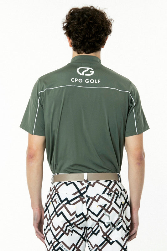 ロゴパイピングつきモックネックシャツ