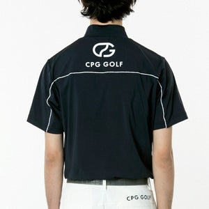 ロゴパイピングつきモックネックシャツ