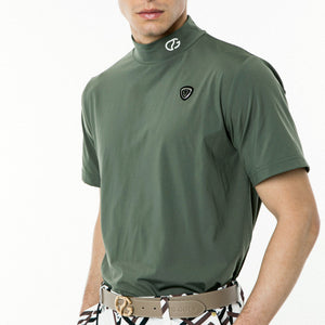 ロゴパイピングつきモックネックシャツ