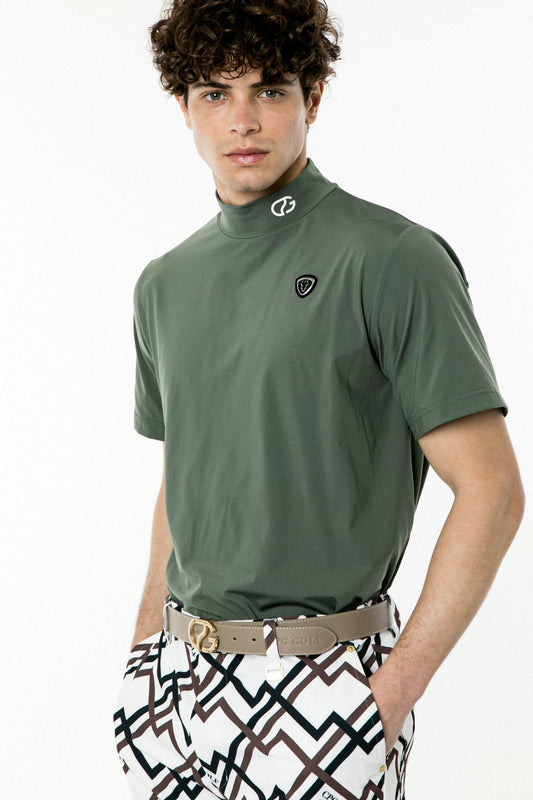 ロゴパイピングつきモックネックシャツ