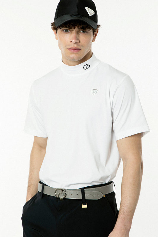 ロゴパイピングつきモックネックシャツ