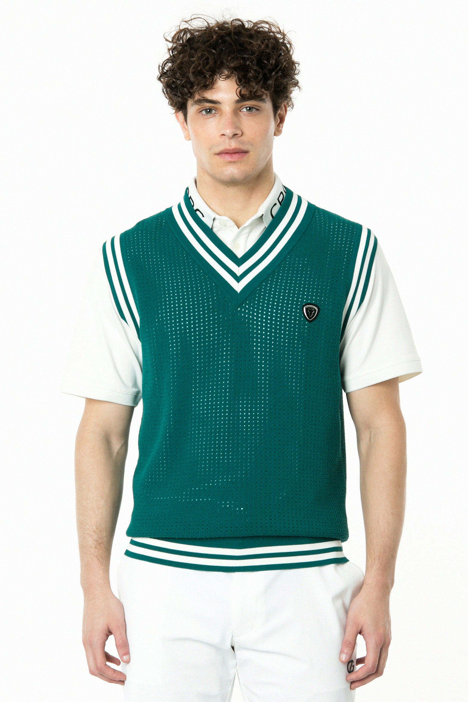 【Sample】ラインリブ入りメッシュニットベスト | MEN