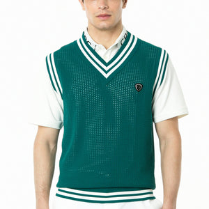 ラインリブ入りメッシュニットベスト