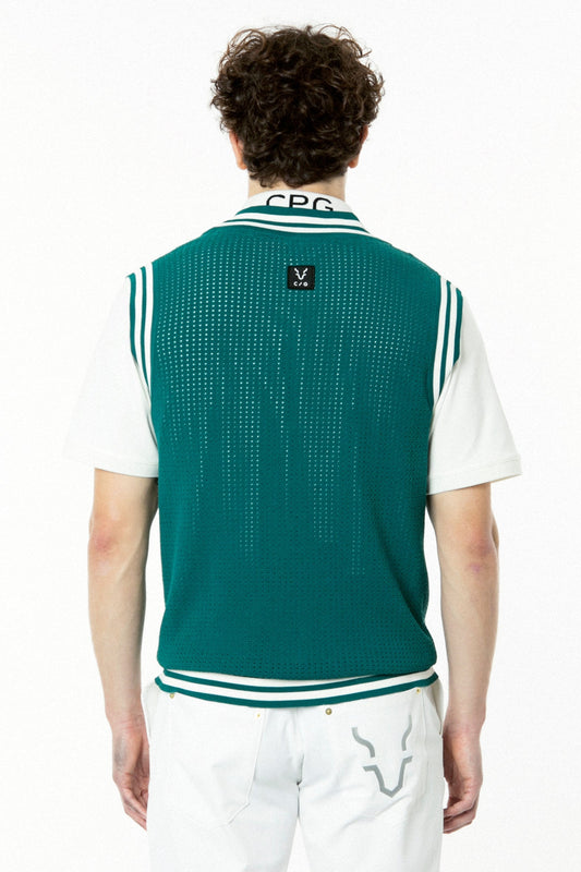 ラインリブ入りメッシュニットベスト