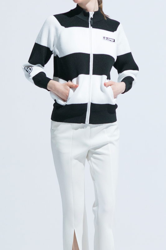 【9월 9일 이후 출하】 Border knit zip blouson(보더 니트 ZIP 블루존)