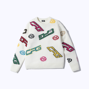 【9월 9일 이후 출하】 Crew neck logo pattern knit pullover(크루넥 로고 무늬 니트 풀오버)