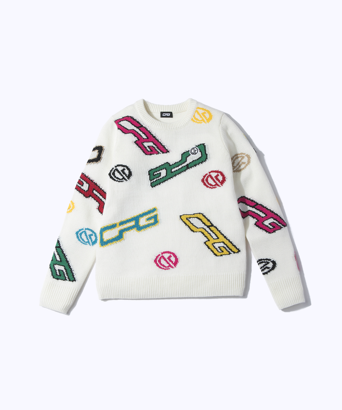 Crew neck logo pattern knit pullover（クルーネックロゴ柄ニットプルオーバー）