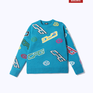 【9월 9일 이후 출하】 Crew neck logo pattern knit pullover(크루넥 로고 무늬 니트 풀오버)