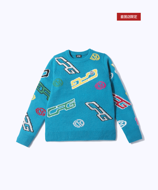 Crew neck logo pattern knit pullover（クルーネックロゴ柄ニットプルオーバー）