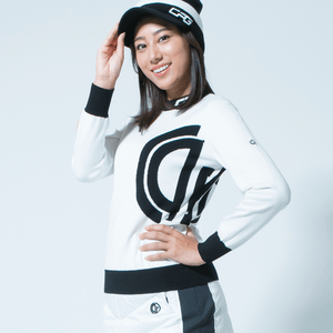 【9 월 9 일 이후 출하】 Middle neck logo motif knit sweater (미들 넥 로고 모티브 니트 스웨터) | WOMEN