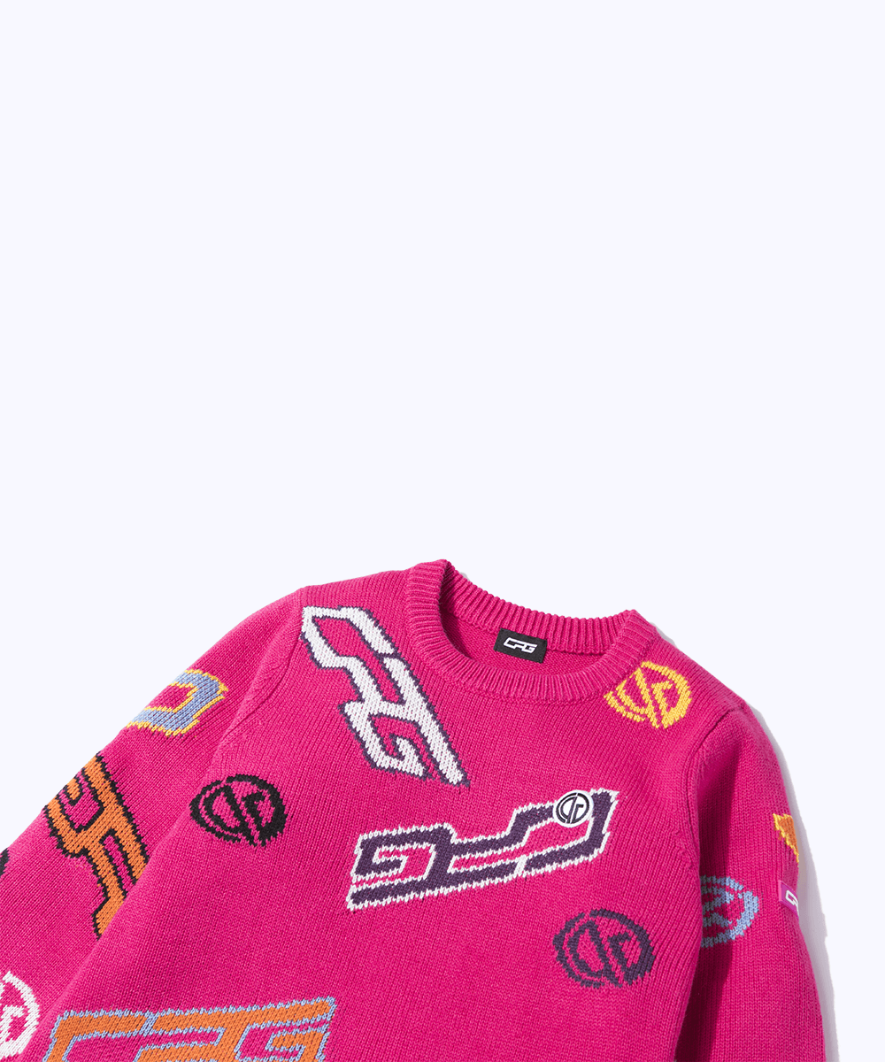 Crew neck logo pattern knit pullover（クルーネックロゴ柄ニットプルオーバー）