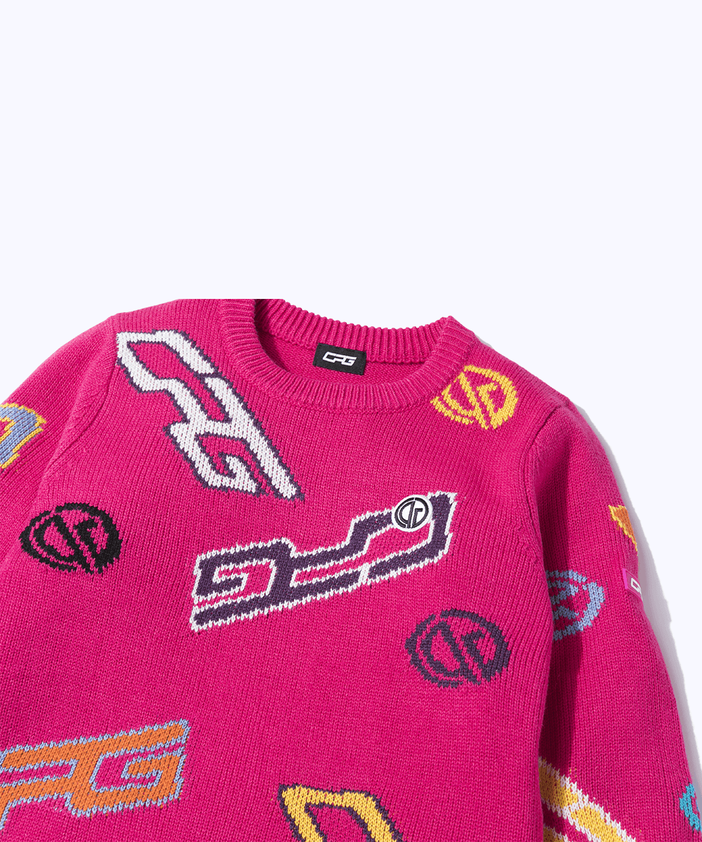 【9월 9일 이후 출하】 Crew neck logo pattern knit pullover(크루넥 로고 무늬 니트 풀오버)