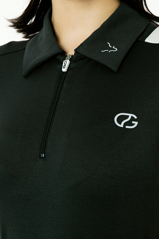 ショルダーライン切り替えジップアップ ショートスリーブ  CPGゴルフ 半袖 Tシャツ レディース ゴルフウェア