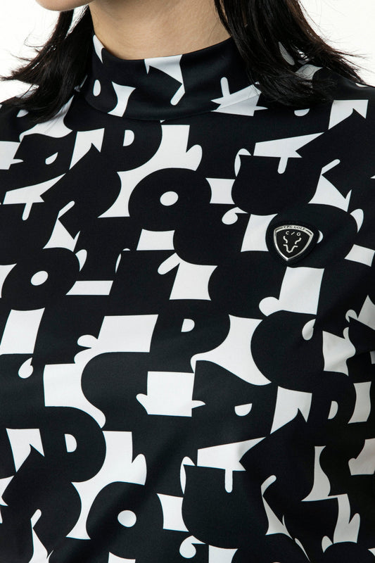 70’S調タイポグラフィプリントモックネックショートスリーブ  CPGゴルフ レディース 半袖 Tシャツ ゴルフウェア