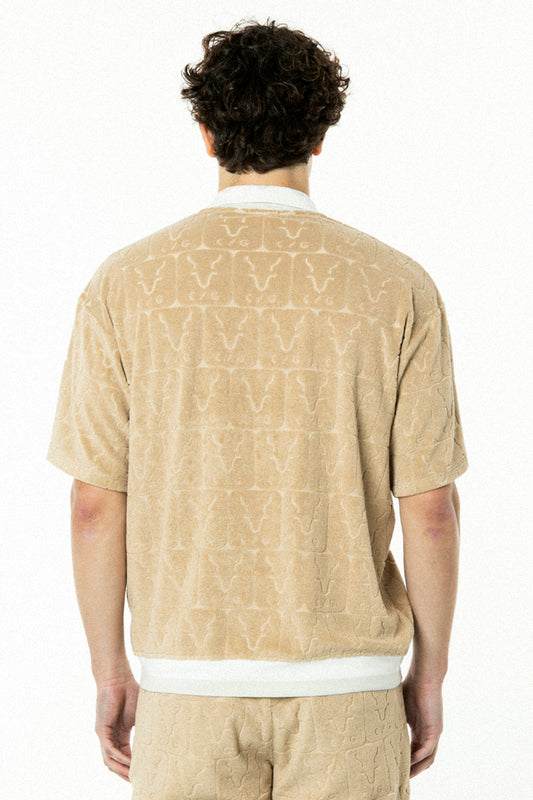 ロゴジャガード 柄パイル ジップアップシャツ CPGゴルフ メンズ 半袖 Tシャツ ゴルフウェア