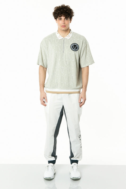 ロゴジャガード 柄パイル ジップアップシャツ CPGゴルフ メンズ 半袖 Tシャツ ゴルフウェア