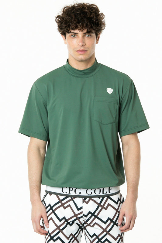 裾ジャガード テープ付きモックネックショートスリーブ  CPGゴルフ メンズ 半袖 Tシャツ ゴルフウェア