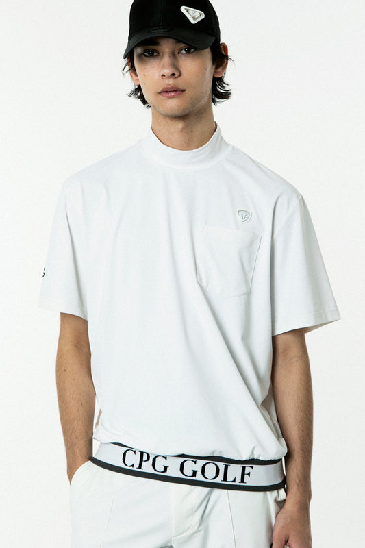 裾ジャガード テープ付きモックネックショートスリーブ  CPGゴルフ メンズ 半袖 Tシャツ ゴルフウェア