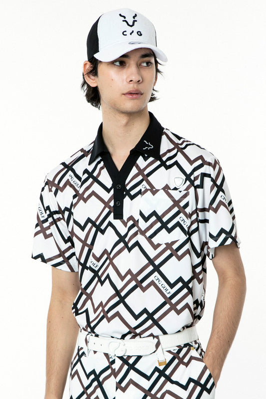 ジオメトリックプリントスキッパーショートスリーブ  CPGゴルフ メンズ 半袖 Tシャツ ゴルフウェア